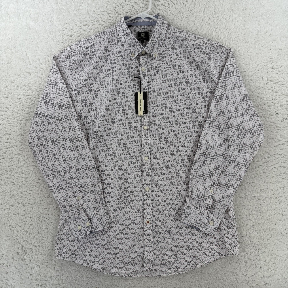 Steel & Jelly Mens XL White Floral Long Sleeve Button Up Cotton Shirt A5114 NWT